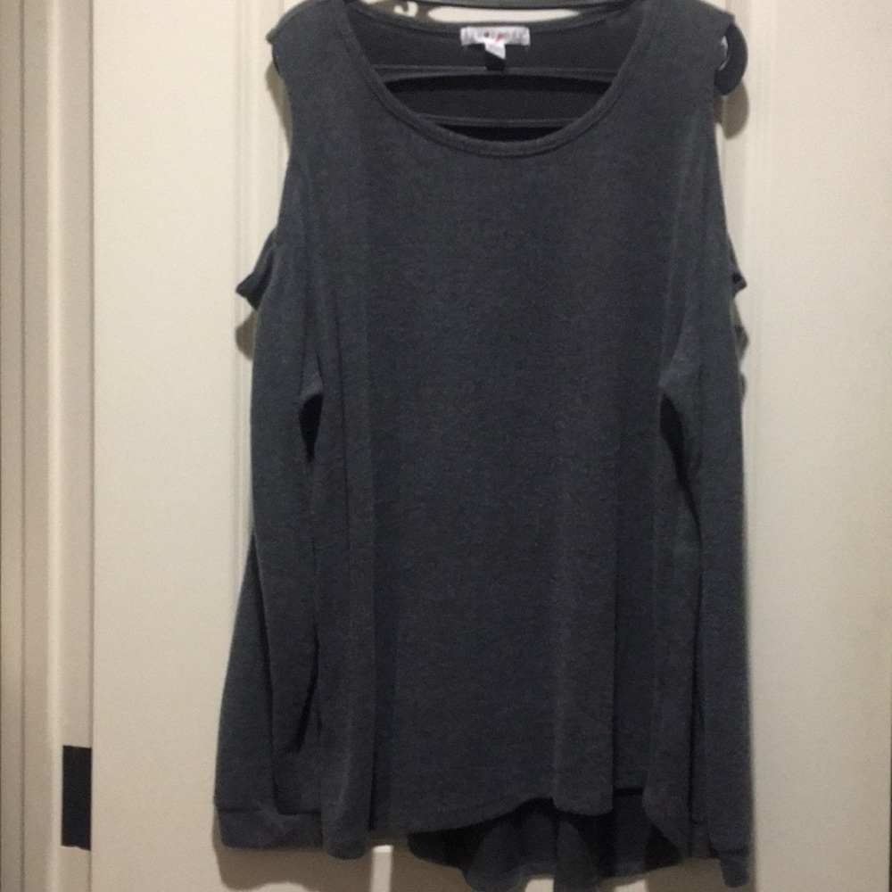 EYE CANDY womens cold shoulder/cut out sleeves fleece top size 3X grey